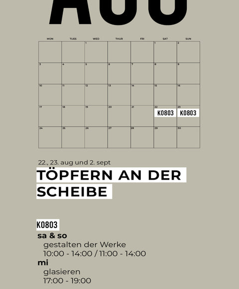 08 AUGUST | 3-teiliger töpferkurs | wochenende