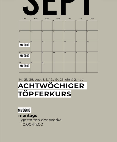 09 SEPT OKT NOV | 8-teiliger töpferkurs