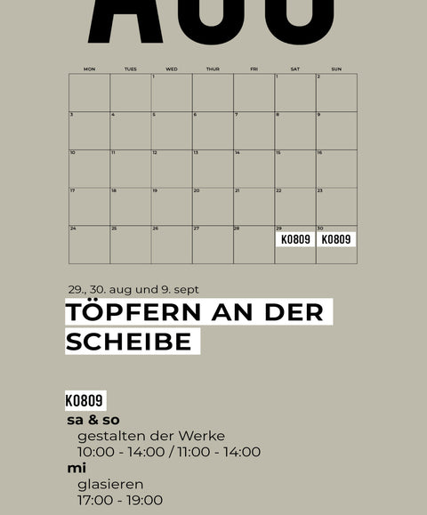 08 AUGUST | 3-teiliger töpferkurs | wochenende