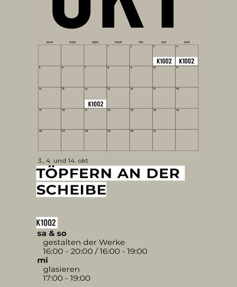 10 OKT | 3-teiliger töpferkurs | wochenende