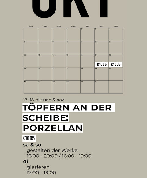 10 OKT | 3-teiliger töpferkurs | Porzellan
